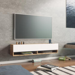 [en. casa] Comoda TV Laitila 140 cm cu 2 usi si rafturi, alb si stejar rustic (80983395)