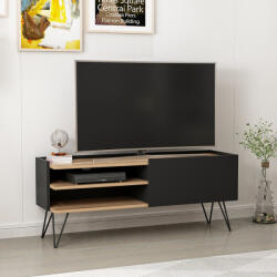 [en. casa] Comoda TV Dronninglund negru cu usa si 2 rafturi, stil modern (81201675)