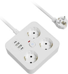 Flippy Prelungitor Multifunctional pentru Birou, Flippy, 3 Prize, 2 USB-A, 2 TYPE-C, Suport pentru Telefon, 3250W, Lungime Cablu 2 m, 11.4 x 12.4 cm, Alb (teo-165263)