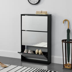 [en. casa] Pantofar Vogar cu 3 usi si oglinda, negru, 102, 5x63x17 cm (69638637) Pantofar