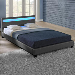 Corium Pat tapitat LED Paris 140x200 cm, gri închis, cu somiera inclusa (49970222)