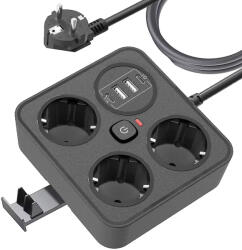 Flippy Prelungitor Multifunctional pentru Birou, Flippy, 3 Prize, 2 USB-A, 2 TYPE-C, Suport pentru Telefon, 3250W, Lungime Cablu 2 m, 11.4 x 12.4 cm, Negru (teo-165262)