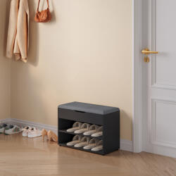 [en. casa] Banca pentru pantofi Gentofte cu perna, 60x30x46 cm, negru/gri (77015997)