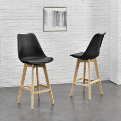 [en. casa] Set 4 scaune de bar cu spatar Lublin, negre, din lemn de fag (74694636)