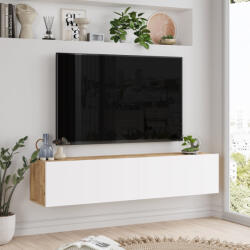 [en. casa] Comoda TV suspendata Lapinlahti 140 cm, stejar rustic si alb, [en. casa] (80983392)
