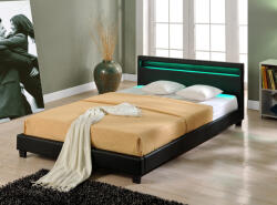 Corium Pat tapitat cu LED Paris 160x200 cm, negru, din piele ecologica (46197889)