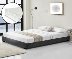 Corium Pat tapitat Solingen din piele ecologica cu saltea 140x200 cm, negru (67666365)