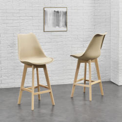 [en. casa] Set 4 scaune de bar Lublin bej cu spatar si picioare din lemn (74694638)