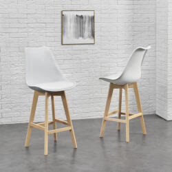 [en. casa] Set 4 scaune de bar Lublin albe cu spatar si picioare din lemn (74694637)