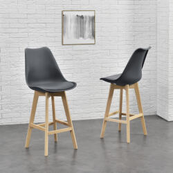 [en. casa] Set 4 scaune de bar Lublin gri cu spatar si picioare din lemn (74694639)