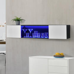 [en. casa] Dulap suspendat Thabong 150 cm cu LED, alb lucios si negru (71488072) Comoda