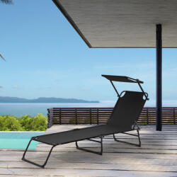 [casa.pro] Sezlong pliabil de gradina cu copertina reglabila, negru, 187x53 cm (52388262)