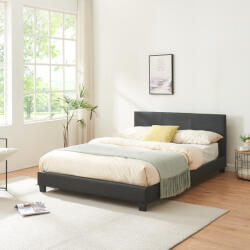 Corium Pat tapitat din piele ecologica 140x200 cm negru, cu somiera (43710346)