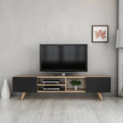 [en. casa] Comoda TV Assens 160 cm, stejar si negru, cu 2 usi si 3 rafturi (81201717)