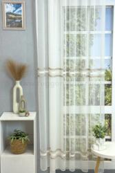 FüggönyFutár Webáruház Ekrü színű vasalókímélő sablé függöny bézs-fehér buklé csíkokkal, egyedi méretre, készre varrjuk