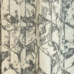 FüggönyFutár Webáruház Quadrat - Szürke-ekrü színű bársonyos felületű, geometriai mintás, jacquard szövött dekorfüggöny, egyedi méretre, készre varrjuk