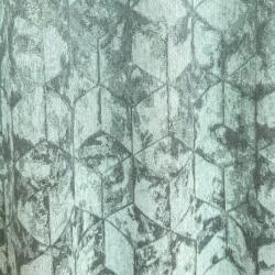 FüggönyFutár Webáruház Quadrat - Türkiz színű bársonyos felületű, geometriai mintás, jacquard szövött dekorfüggöny, egyedi méretre, készre varrjuk