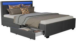 Juskys Kárpitozott ágy Lyon 140x200 cm - sötétszürke (28967)