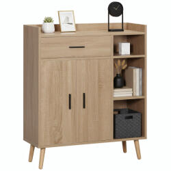 HOMCOM Bufet modern cu dulap de depozitare cu sertar si raft reglabil, din PAL, natural 80x30x96.5cm HOMCOM | Aosom Romania (839-384ND) Comoda