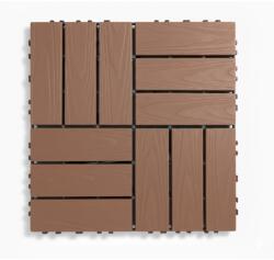  NEXTLY moduláris PVC parketta típusú teraszpadló lapok, 44 db-os készlet, 30x30 cm, click rendszer, fa utánzat, 2 cm vastag, 3.96 nm lefedettség, vízelvezető rendszer, időjárásálló, dió barna