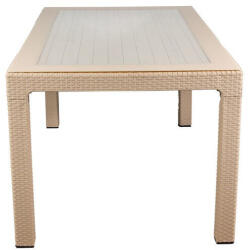 Iris GF-810C ORIGINAL CAPPUCCINO műanyag kerti asztal rattan üveglappal 90x150cm