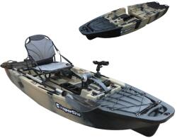  Összecsukható pedálos kajak inSPORTline Rhoner Desert Camo, tárolórekesz, 38 kg, lehajtható ülés, egyszerű kormányvezérlés, horgászbottartó