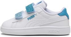 PUMA Puma, Smash 3.0 csillámos műbőr sneaker tépőzárral, Fehér, Levendulakék, Azúrkék, 25 EU (395610-08-8)