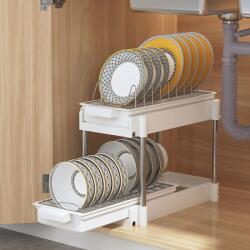 Deliny 2 szintes edényszárító, tolóajtós és lefolyórendszerrel, 38 x 20 x 31 cm, fehér (VIOGO-1)