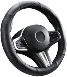  Valódi bőr kormányvédő, szellőző lyukacsos - fekete varrásos mintával - 36-38cm