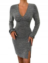  Szürke Klasszikus Ruha Mini Hosszú Ujjú V-nyakkivágással Loveprices L