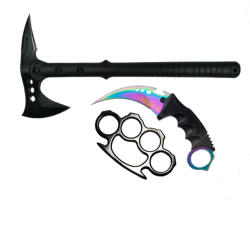 Depox Set Topor Pirate Skull, 39 cm, Rozeta autoaparare si Cutit Fade Break, DEPOX®, otel, multicolor (0407)