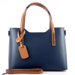  Elena valódi bőr női kézitáska sötétkék-barna 33 cm (en-5665-dblue-brown)