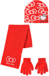 Sun City Hello Kitty Bow Red gyerek sapka + sál + kesztyű szett 52 cm 85SNXHY40011B52 (85SNXHY40011B52)