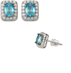  Cercei Topaz Cu Zircon Oval Fatetat 8x6x15 mm Argint 925 - 1 Pereche