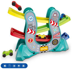  Autópálya klt. , ugratós csúszka, + 4 db átfordulós autó, 21x26 cm dob