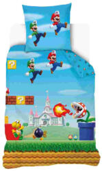 Carbotex Super Mario 100% pamut ágyneműgarnitúra 140x200cm ágyneműhuzat + 70x90cm párnahuzat (evMARIO230622-PP)