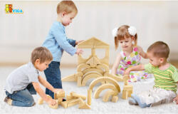 Viga Toys Set 6 modele blocuri arhitecturale de construit, natur, 158 buc, Viga (50367) - infant