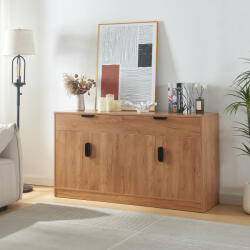 [en. casa] Comoda living Varkaus 140x40x75 cm, MDF, decor stejar, 4 usi (85290423) Comoda