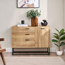 [en. casa] Comoda sideboard Lavangen 100x75x35 cm, aspect stejar, cu 3 sertare (83055366) Comoda
