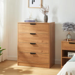 [en. casa] Comoda Varkaus cu 4 sertare, aspect stejar, 90x70x40 cm (85290418) Comoda