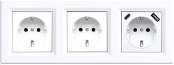Leziter Priza tripla Leziter Nova III, 2 prize cu împamantare + USB-A/USB-C, alb (LN3KERV-F_LNFCS-F_2_LNUSB-F)