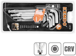 KENDO Set chei hexagonale L cu bila din otel CRV, 9 piese, 1.5-10 mm (KD-20736)