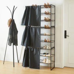 [en. casa] Set 3 rafturi pentru pantofi cu perdea, metal, negre, extensibile (87137414) Pantofar