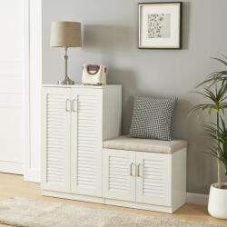 [en. casa] Pantofar alb cu banca integrata Løten, 120x36x97 cm, 4 usi (83980348) Pantofar