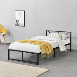 [en. casa] Pat metalic Meran 90x200 cm din otel negru, cu somiera inclusa (71671927)