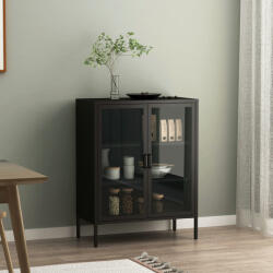 [en. casa] Bufet living Fauske cu usi din sticla, metal, negru, 80x40x101, 5 cm (83058222) Comoda