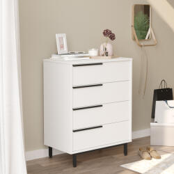 [en. casa] Comoda alba Vesanto 95x75x45 cm cu 4 sertare si manere metalice (85630635) Comoda