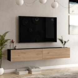 [en. casa] Comoda TV suspendata Lapinlahti 180 cm, negru si stejar, 2 usi (84037683)