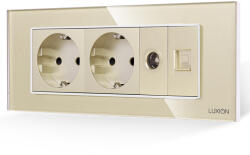 Luxion Priza Dubla Schuko + TV + Internet cu Rama din Sticla LUXION, Standard Italian, 6M SmartElectro IntelligentHouse (LXI-2045/32/38GF-G)