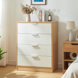 [en. casa] Comoda Varkaus cu 4 sertare, stejar deschis si alb, 90x70x40 cm (85290419) Comoda